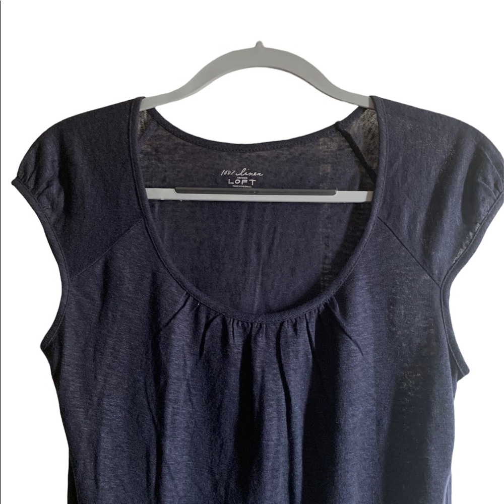 Ann Taylor LOFT 💯 Linen Cap Sleeve Top Navy size S ~ EUC - Picture 3 of 4